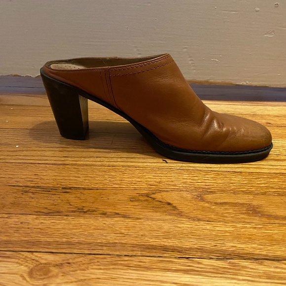 Brown Leather Mule Slides Vintage 90s Sz 8